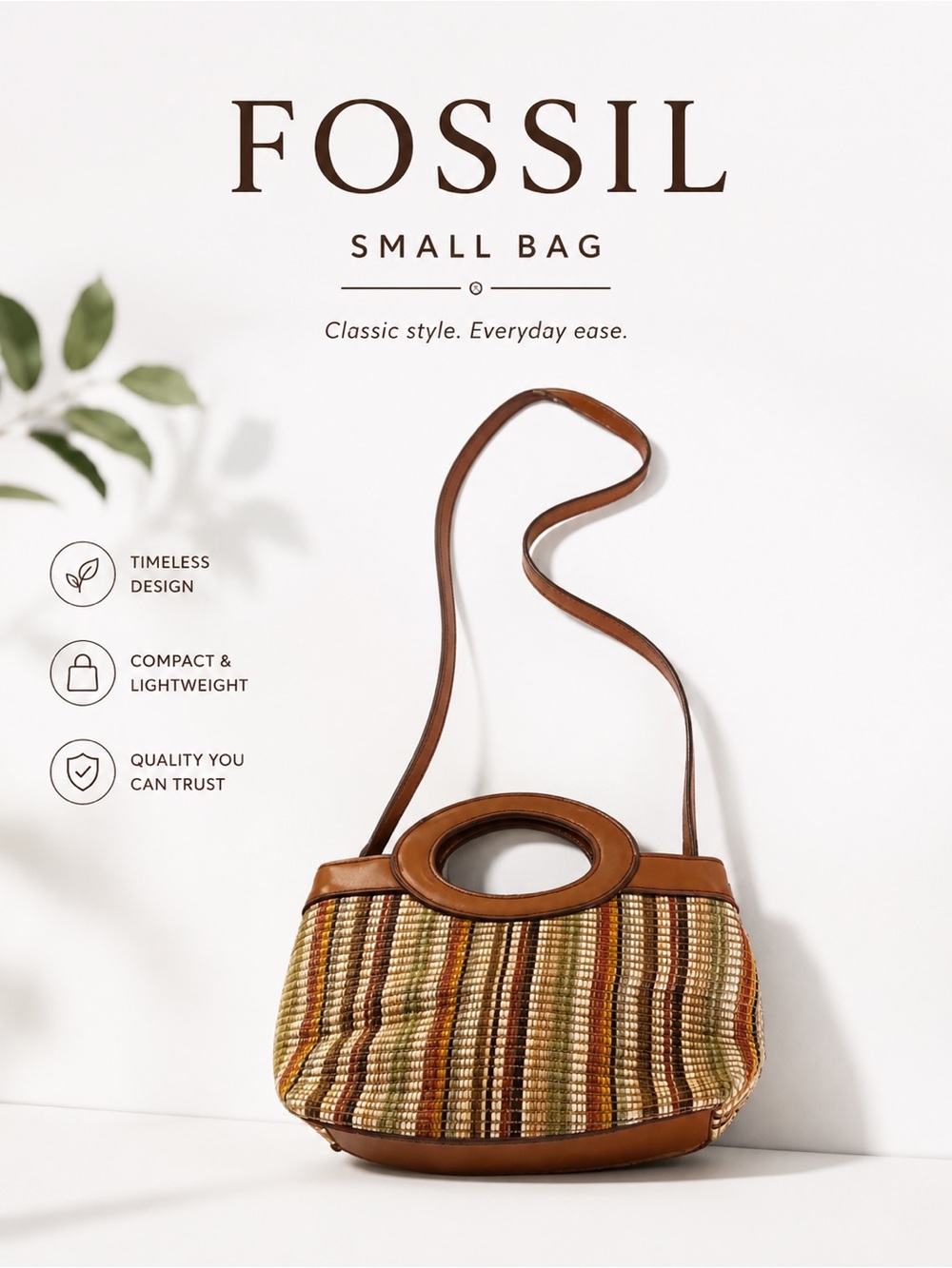 Fossil Multicolor Woven Crossbody with Brown Trim